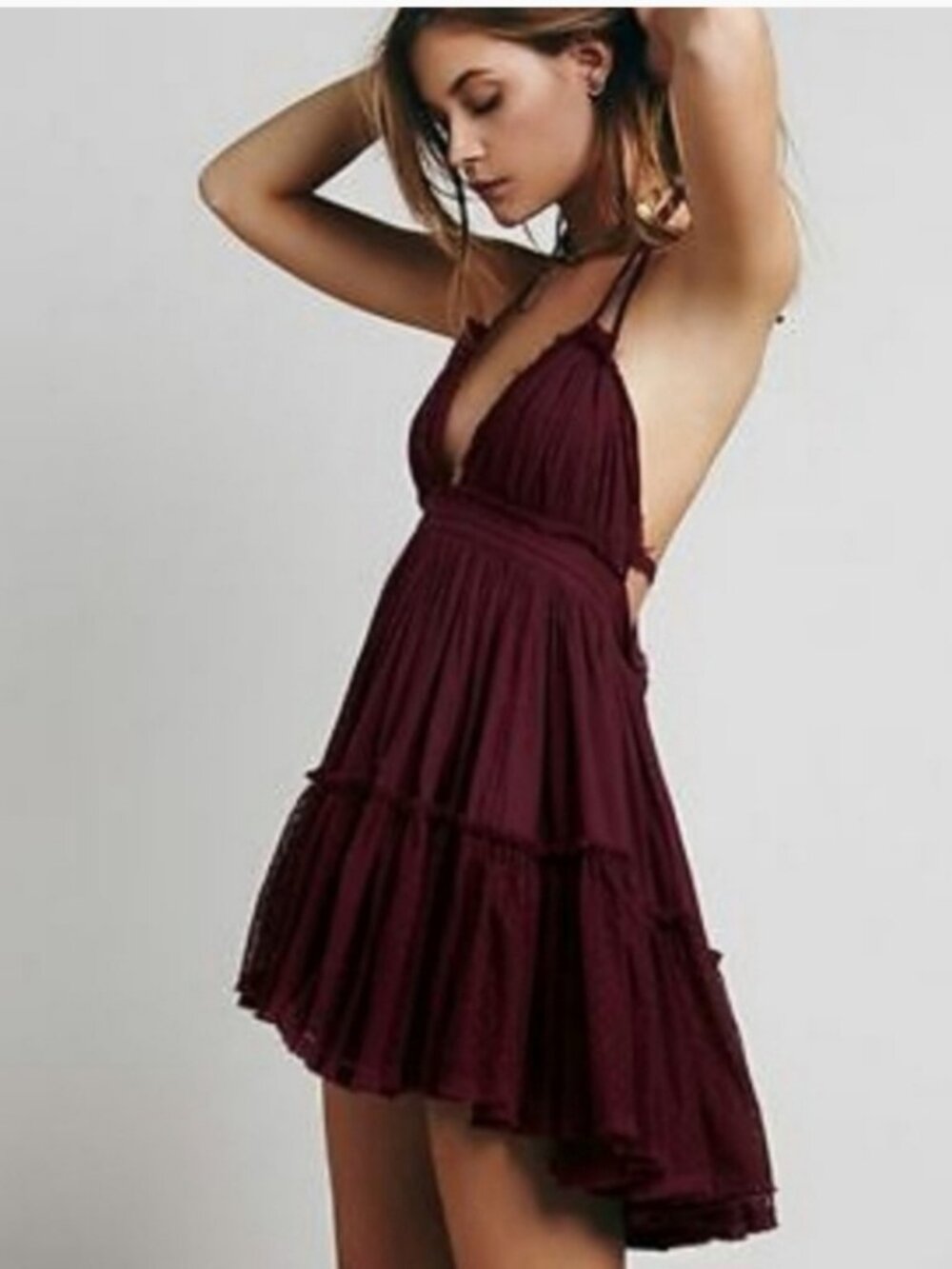 Free People 100 Degree Wine Red Purple Halter Mini Dress